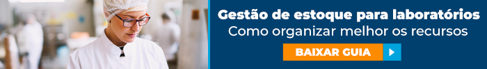 Banner para e-book sobre gestão de estoque para laboratórios.